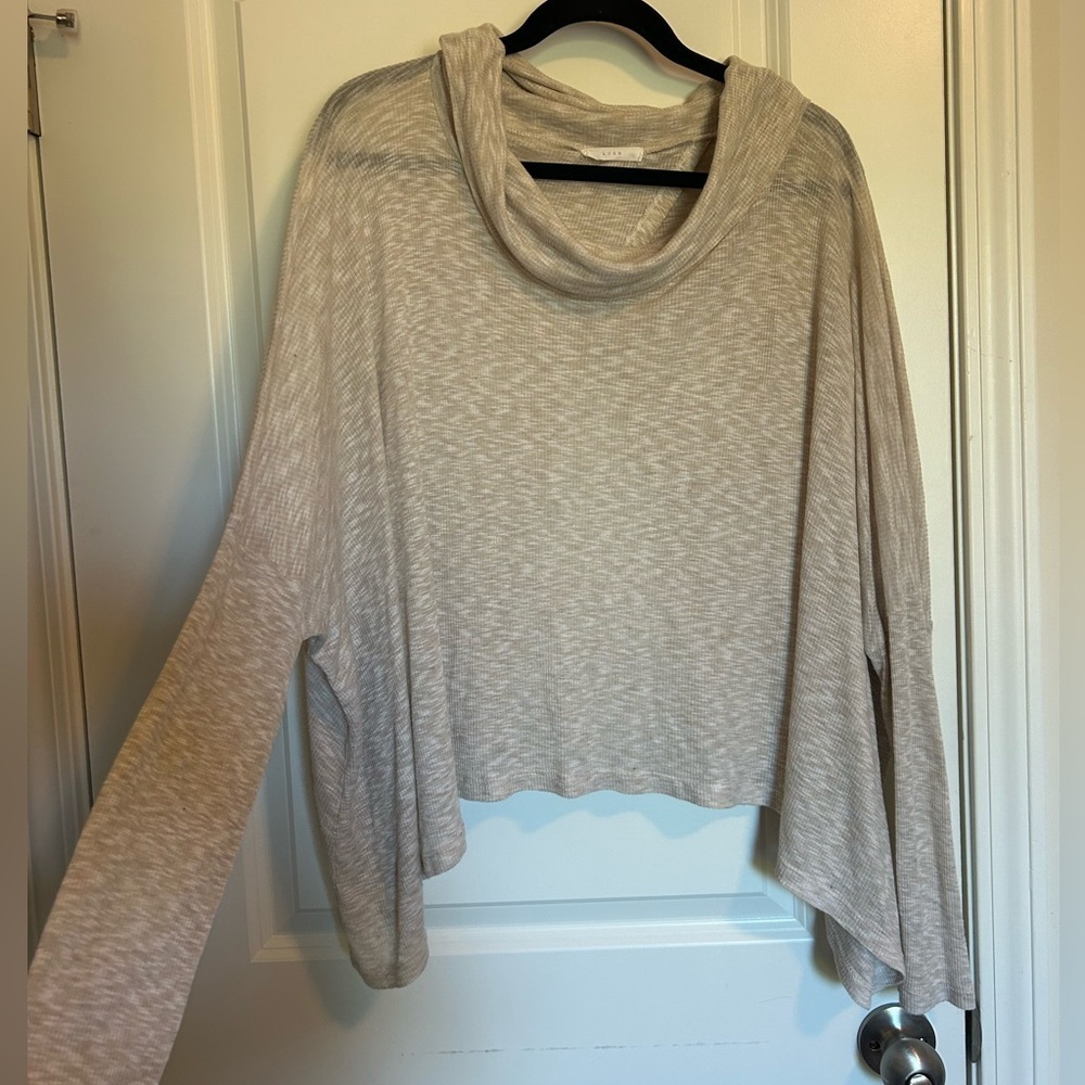 Lush cowl neck, oversized, long sleeve open back sweater blouse